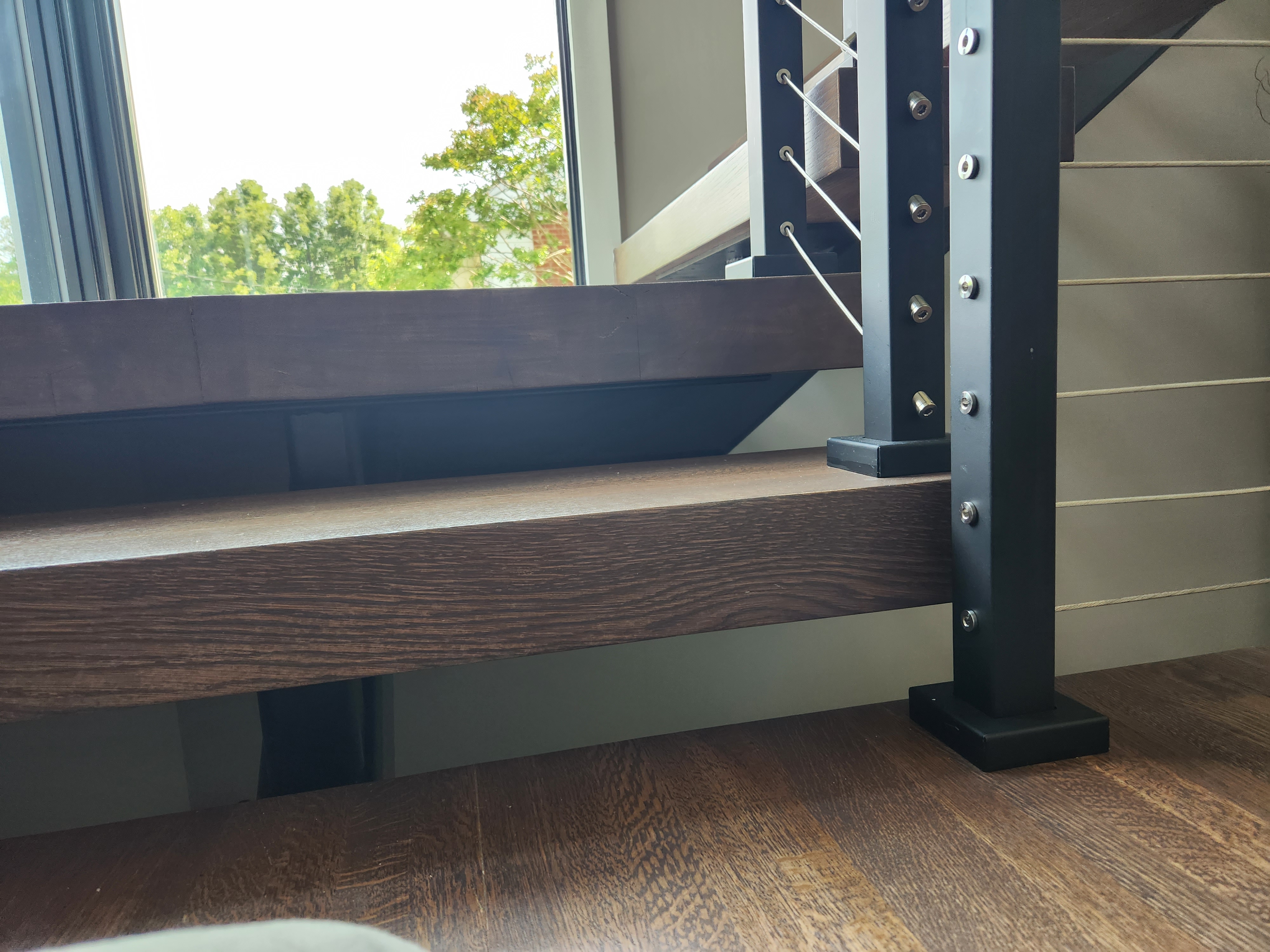 Walnut stair tread installed